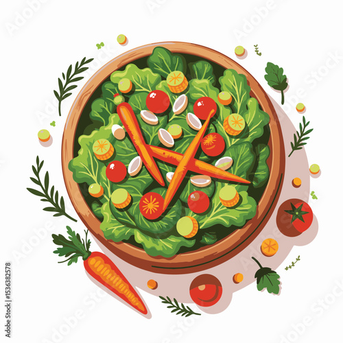 Vibrant harvest salad in wooden bowl, fresh nutrition concept
