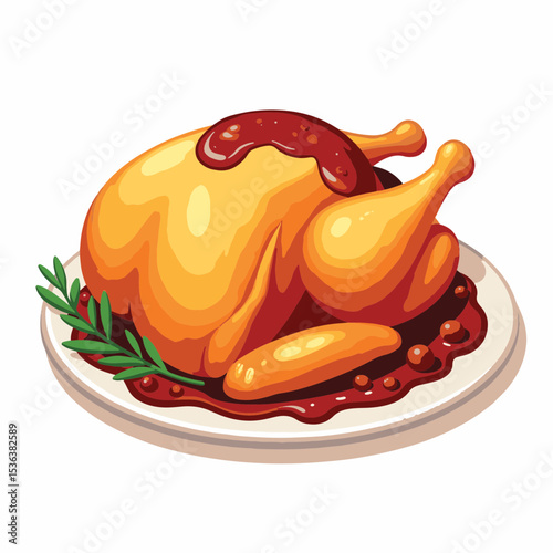 Golden-brown roasted turkey with cranberry sauce, festive feast