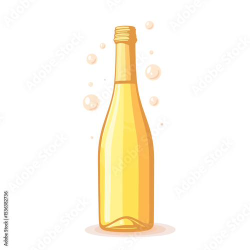 Elegant sparkling wine bottle with bubbles on white background, celebration