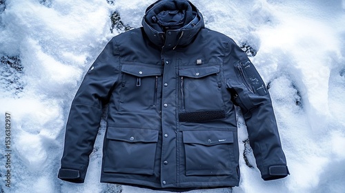 Dark winter jacket on snow