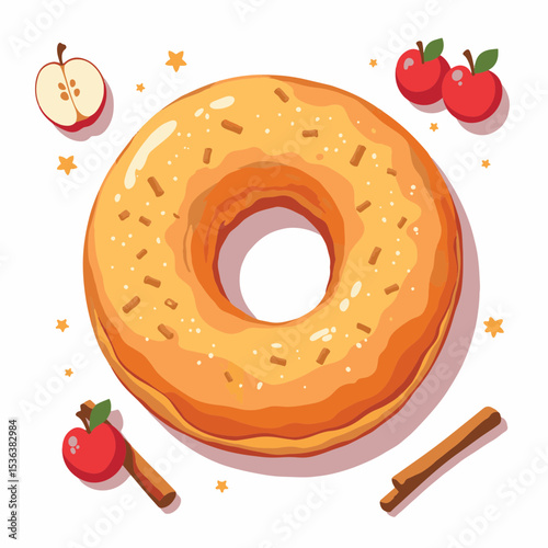Delicious apple cider donut on white background, autumn indulgence