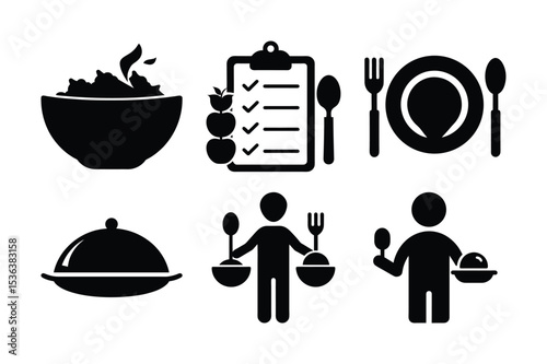 Culinary Iconography A Symphony of Food Service and Dining Elements Presented in Striking Silhouette Compositions