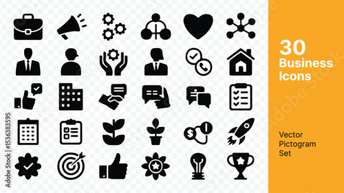lack Flat Business Icons Vector Pack, Silhouette Pictograms