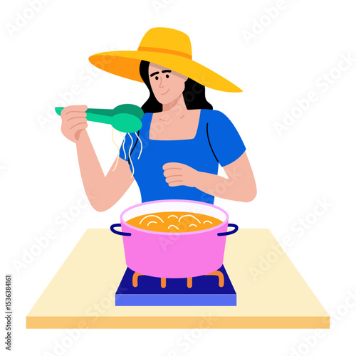 Flat style illustration showing person making food in kitchen
