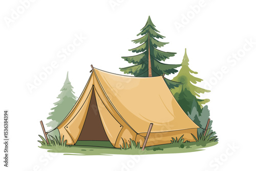 Camping Adventure Serene Forest Tent Illustration