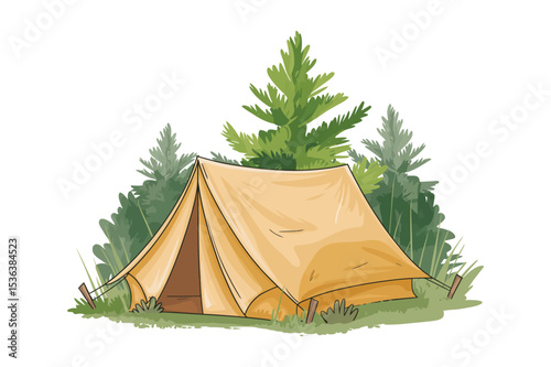 Camping Tent in the Woods A Peaceful Nature Escape Illustration