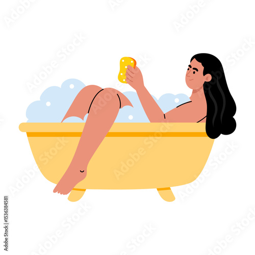 Flat style illustration showing person taking a relaxing bath