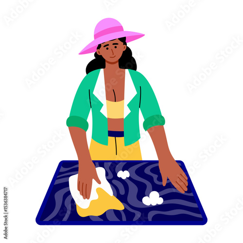 Flat style illustration showing person cleaning marble countertop