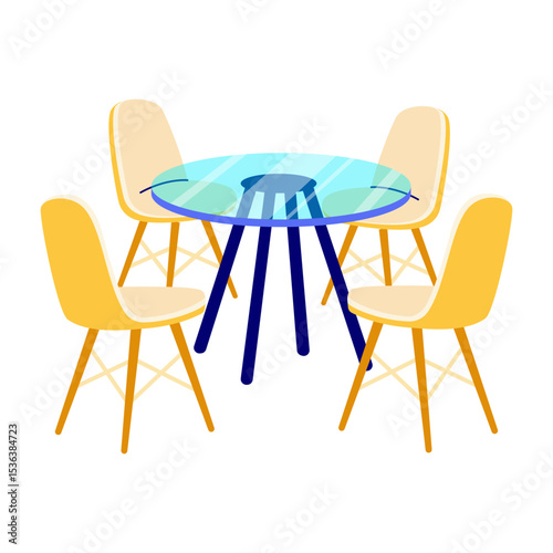 A flat style illustration showing a dining table
