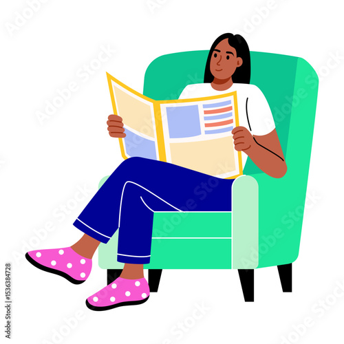A flat style illustration showing a person reading newspaper calmly
