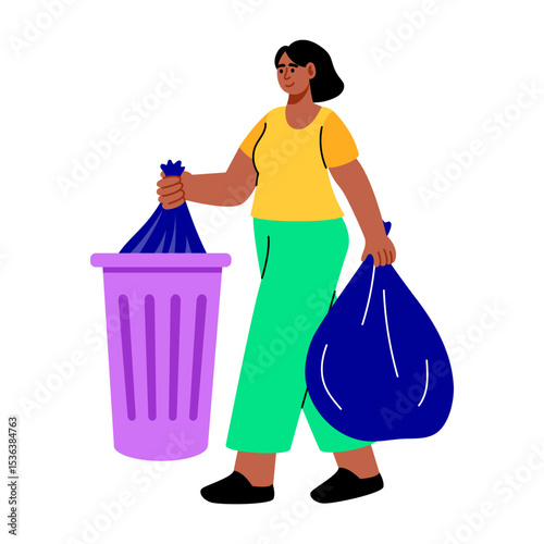 Flat style illustration showing a person throwing garbage outside