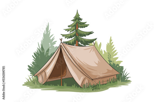 Serene Camping Scene A Canvas Tent nestled in the Woods