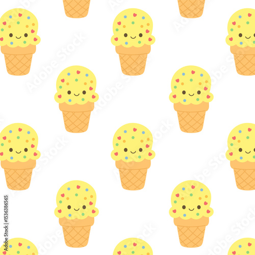 Fun and playful ice cream cone pattern with cheerful faces and sprinkles — perfect for summer themes, kids’ notebooks, and digital backgrounds.