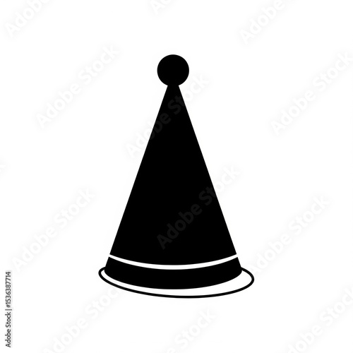 A silhouette of a birthday hat, white background.