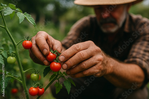 farmer picking tomatoes