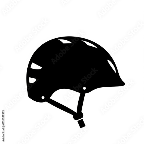 A silhouette of a bicycle helmet, white background.