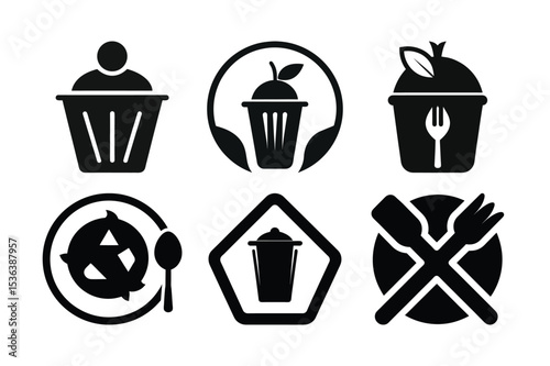 Diverse Food Waste Icons Representing Composting, Reduction, and Sustainable Practices Aimed at Minimizing Environmental Impact and Promoting Responsible Consumption