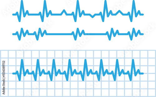 Illustration of various blue brainwave patterns. One waveform is on a grid, representing an EEG reading of neural activity, cognitive function, and mind states.