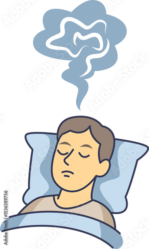 Illustration of a person in deep REM sleep. A cloud above their head symbolizes the active brain and vivid dreaming that occurs during this crucial sleep stage.