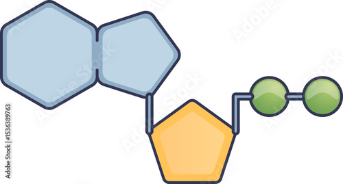 A simplified diagram of an Adenosine Diphosphate (ADP) molecule, showing its three components: adenine, ribose, and two phosphate groups. Represents cellular energy and metabolism.