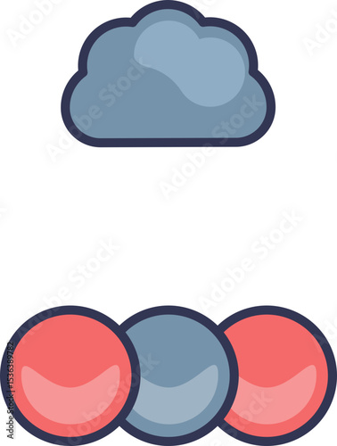 An icon of a CO2 molecule below a cloud, symbolizing carbon dioxide emissions, greenhouse gases, and air pollution in the atmosphere. A concept for climate change.
