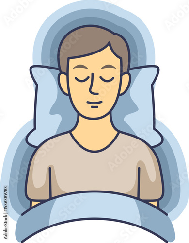 Illustration of a person in deep sleep, resting peacefully in bed. This represents restorative slumber, healthy sleep cycles, and achieving optimal sleep quality for well-being.