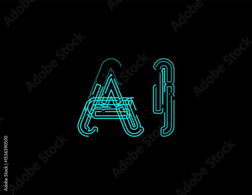 Futuristic AI Logo With Neon Circuit Style For Artificial Intelligence, Cyber Technology, Neural Network, Virtual Assistants, And Tech Startup Projects. Digital Hi-Tech Look. Vector Illustration