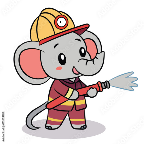 Cute elephant firefighter mascot cartoon vector illustration