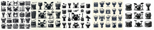 set of vector silhouette drum icons