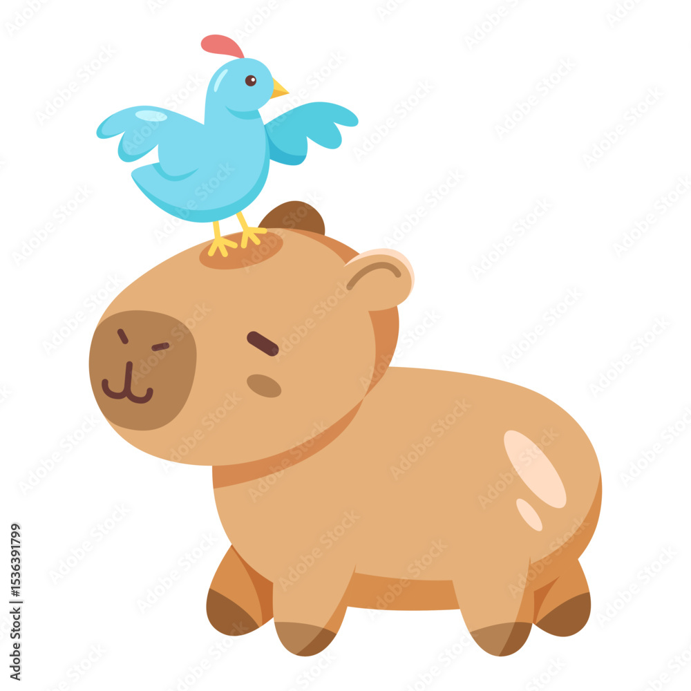 Fototapeta premium Capybara with little bird on its head
