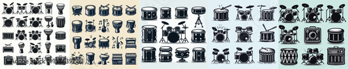 set of vector silhouette drum icons