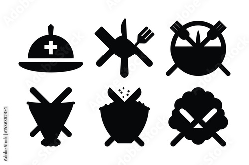 Culinary Icons Representing Food Preparation and Serving Utensils A Visual Guide to Kitchen Tools and Cooking Processes