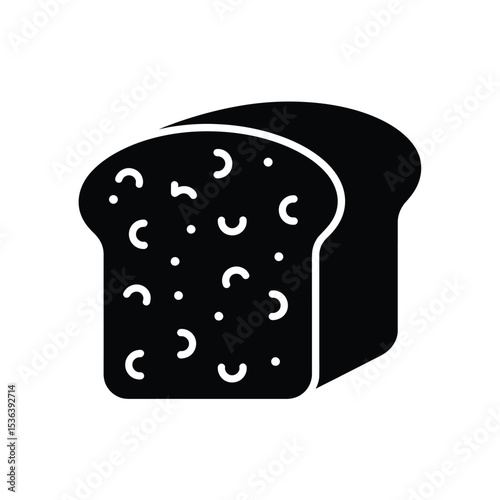Minimalist black and white icon of a bread slice, staple food and nourishment.