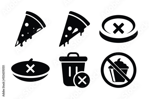 Conceptual Icons Illustrating Unhealthy Food Restrictions Dieting and Nutrition Focused on Avoiding Pizza Cake and Processed Meals