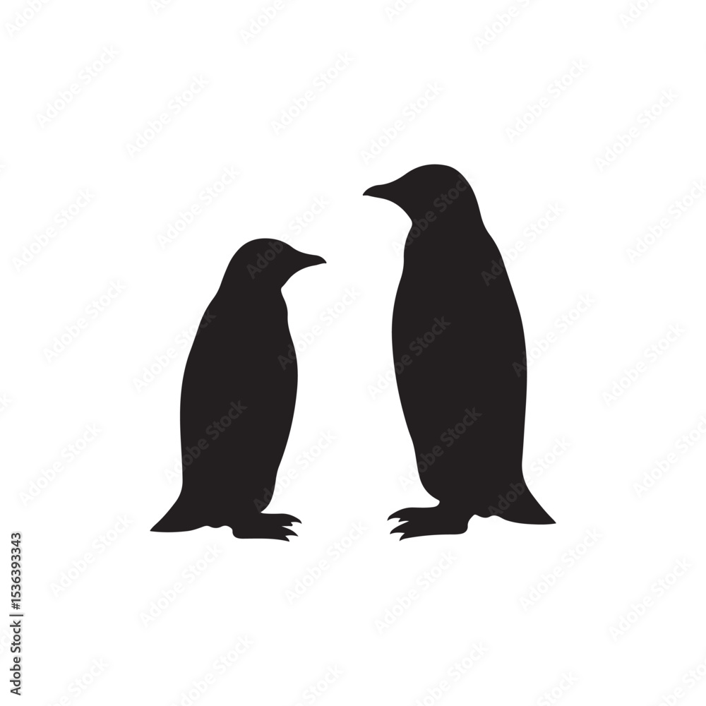Naklejka premium Cute Penguin silhouette vector flat illustration design.