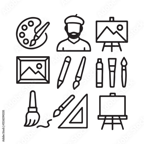 Art & Painting Icons: Palette, Brushes, Easel & Artist Tools