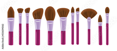 Set of Makeup Brushes Beauty and Cosmetic Tools
