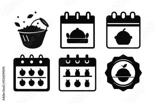 Harvest Celebration Icons Representing Collection and Scheduled Events Related to Autumn and its Bounty