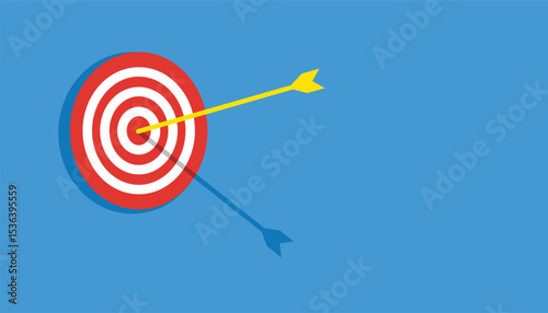 Target with arrow flat design. concept target market. arrow hit to center of dartboard. achievement focus. yellow darts. target arrow. success aim