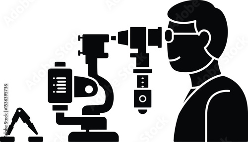 Healthcare Vector Illustration Ophthalmologist using a Slit Lamp