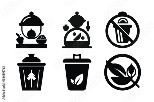 Collection of Environmental and Waste Management Icons Promoting Eco Friendly Practices and Awareness for Sustainable Living in Black and White