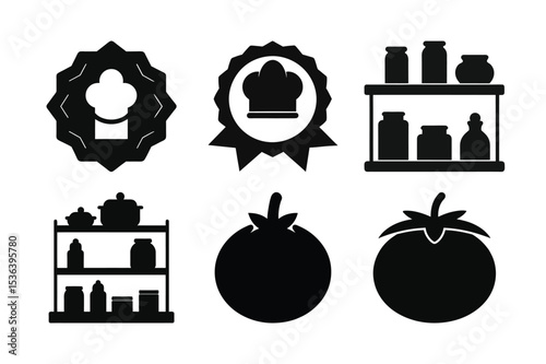 Culinary Collection Diverse Black and White Kitchenware and Food Icons for Recipe Books and Interior Design
