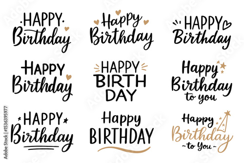 Elegant Hand Lettering Happy Birthday Wishes Text Celebration Decorative Elements