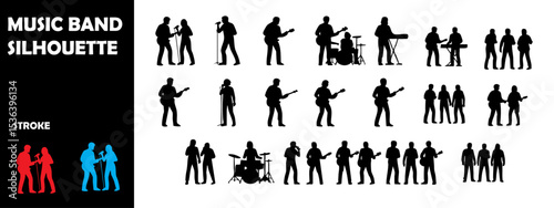 Music Band Silhouette Vector Set – Live Concert, Band Performance, and Musical Passion