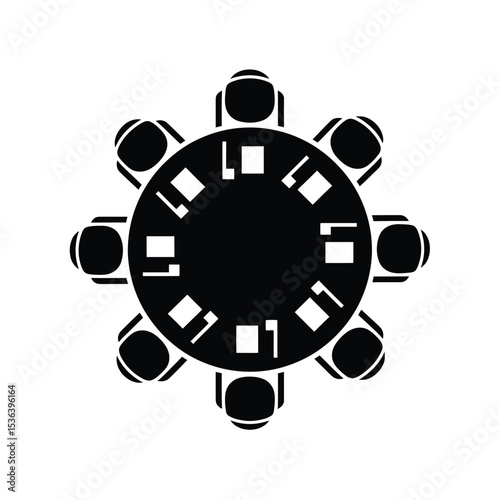 Round table meeting icon, collaboration, and discussion with eight participants