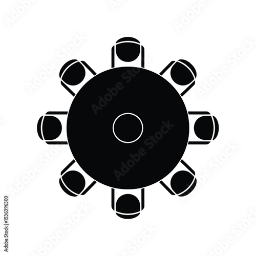 Round table meeting icon, collaboration, and discussion with eight participants