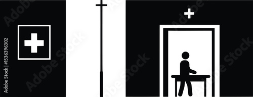 Hospital Reception Desk and Elevator Icon