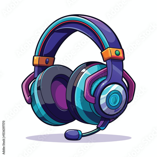 Vector Gaming Headphones .Customer service or gamer headset. Headphone with microphone. Vector graphic illustration. Isolated white background headphones