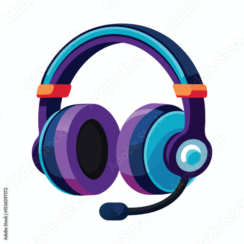 Vector Gaming Headphones .Customer service or gamer headset. Headphone with microphone. Vector graphic illustration. Isolated white background headphones