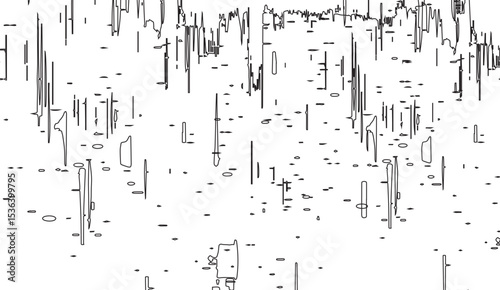 Abstract white and black line art background with a dynamic minimalist pattern reminiscent of urban decay or modern glitch art for creative projects